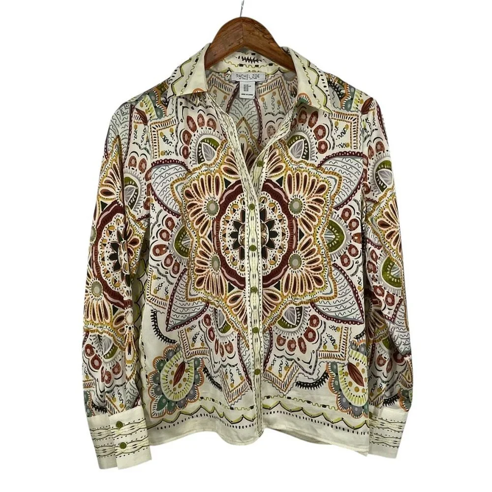 Rachel Zoe Medallion Print Button Front Blouse Boho Chic XS - Picture 15 of 15